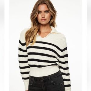 Dynamite Black and Cream Striped V-Neck Sweater